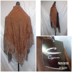 Cejon Accessories - Nwt Suede Brown Cejon Embroider Wrap/Shawl Cejon Accessories - Nwt Suede Brown Cejon Embroider Wrap/Shawl